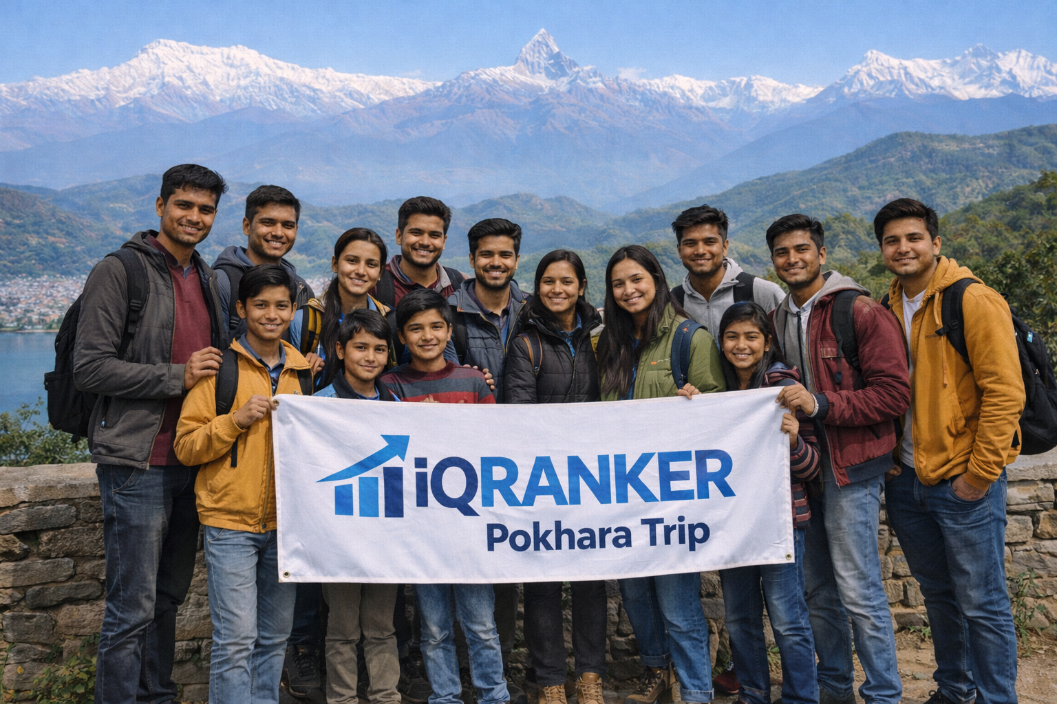 IQ Ranker students at Pokhara Nepal Annapurna mountains